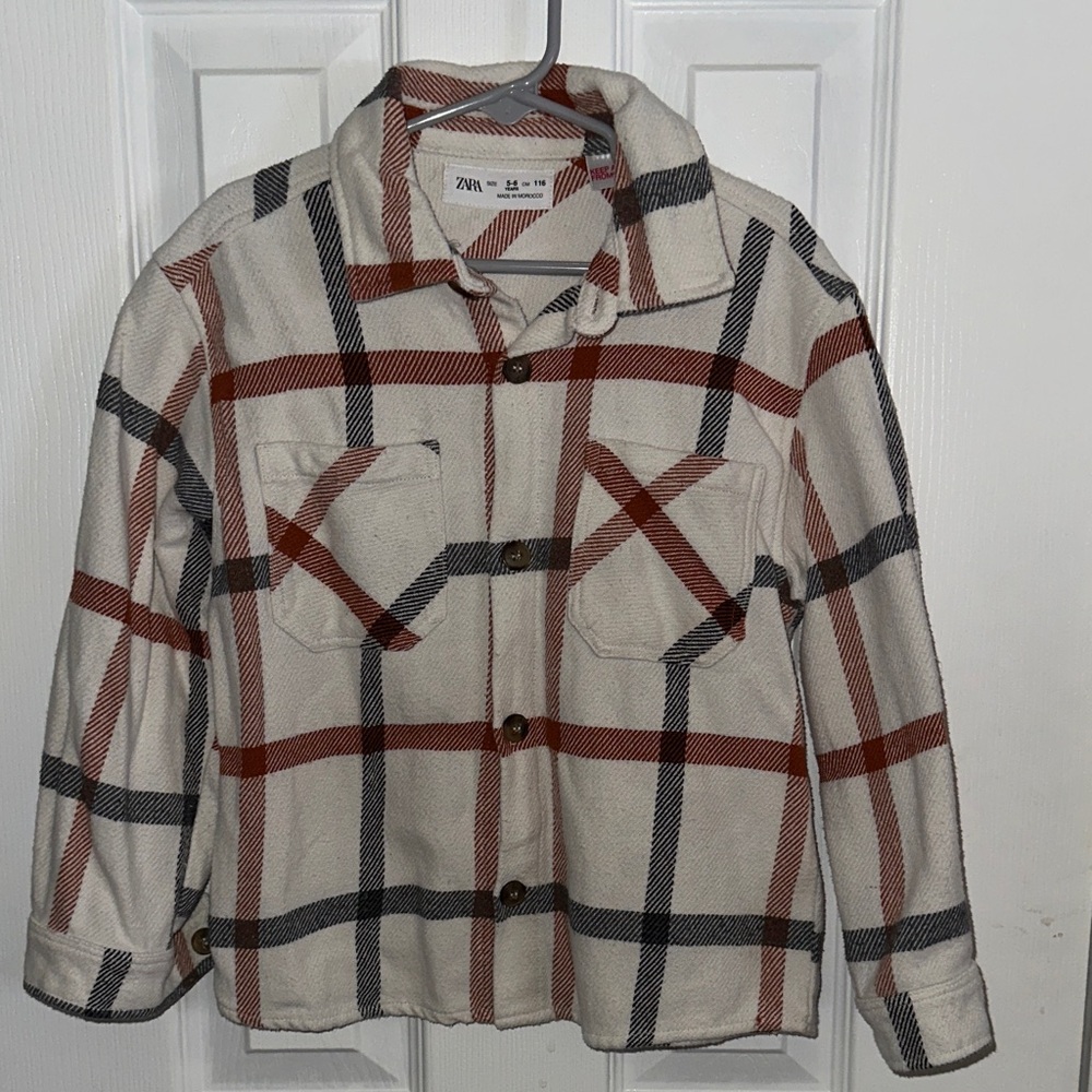Zara Kids Checkered Jacket - Cream, Brown, and Black